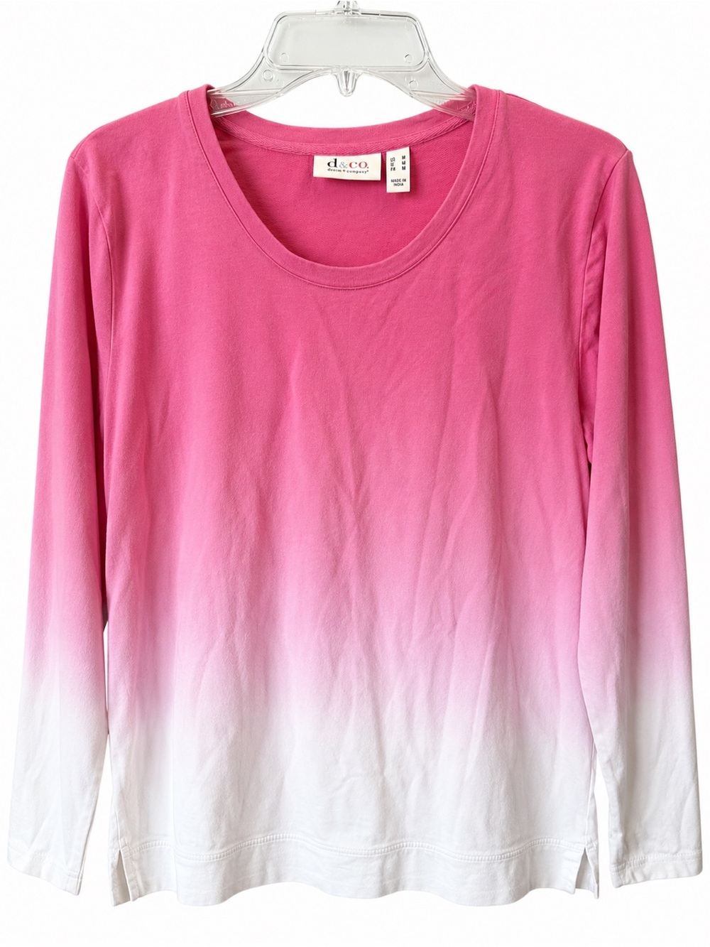 d&co. Denim + Company Pink & White Ombré Dip-Dye Long Sleeve Top – Size Small